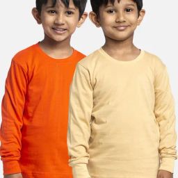 Friskers Kids Orange & Beige Cotton Full Sleeves T-Shirt (Pack of 2)-image-46