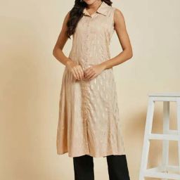 RAMAS Cream Cotton Printed A Line Kurta-image-107