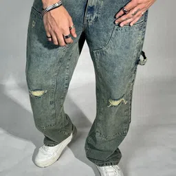 Off Duty India Men Retro Sunbeam Slash Knee Ripped Baggy Jeans-image-38