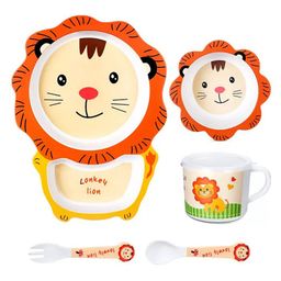 YAMAMA Lonkey Lion Shape Bamboo Multi Piece Feeding Set Pack of 5   Color May Vary-3