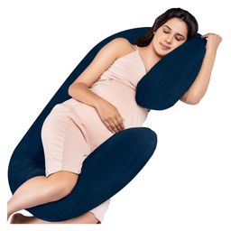 MY ARMOR Micro Fibre C Shaped Maternity Pillow with Velvet Cover - Navy Blue-90