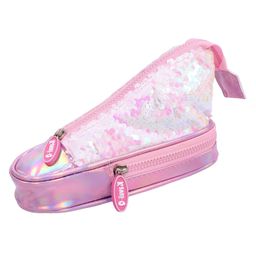 Toyshine Sequins Shoe Shape Spacious Multipurpose Organizer Pencil Pouch Box for Girls   Pink-11