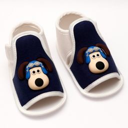 Daizy Puppy Face Applique Detailed With Velcro Closer Booties - White & Navy Blue-image-18