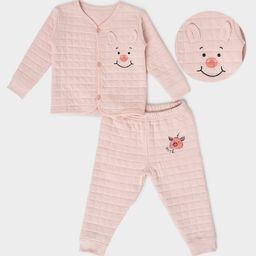 Mi Arcus Cotton Full Sleeves Front Open & Patch Detailed Top and Pajama Set - Pink-image-80