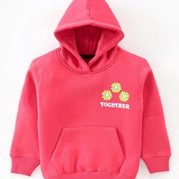 Doreme Fleece Full Sleeves Hooded Sweat Shirt Floral Print-Raspberry-picture-23
