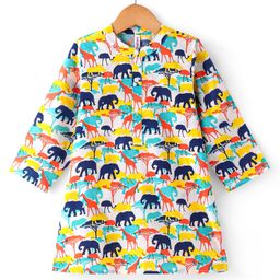 Babyhug 100% Cotton Woven Full Sleeves Kurta Wild Animal Print - Multicolour-image-60