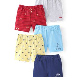 Doodle Poodle 100% Cotton Single Jersey Knit Above Knee Length Shorts Stripes & Star Print Pack Of 5 - Multicolor-image-27