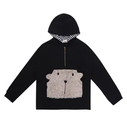 Turtledove London Organic Cotton Knit Full Sleeves  Hooded Sweatshirt Bear Patch - Black-picture-23