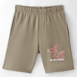 Evimo Looper Knit Knee Length Shorts with Text Print - Light Olive-9