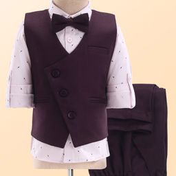 Robo Fry Woven Full Sleeves Textured 3 Piece Party Suit With Bow - Maroon-image-72