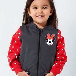 Babyhug Disney Terry Knit Hooded Sweatjacket With Minnie Mouse Front & Back Graphics &Bow Applique - Red & Black-image-63
