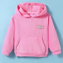 Little Kangaroos Fleece Knit FullSleeves Hooded Sweatshirt with Patch Detailing & Kangaroo Pockets - Pink-image-9