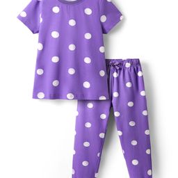 Pine Kids Single Jersey Knit Half Sleeves Co-ords Night Suit with Polka Dots Print - Purple-image-103