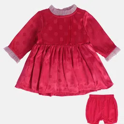 MINI KLUB Full Sleeves Polka Dots Foil Printed Wings Applique Detailed Dress With Bloomer - Red-picture-6