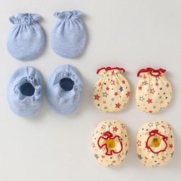 Ben Benny 100% Cotton Knit Solid & Star Printed Mittens & Booties Pack of 2 - Light Blue & Yellow-image-90