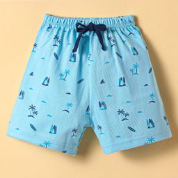 Pink Rabbit Single Jersey Knit Knee Length Shorts with Beach Theme Print - Aqua Blue-picture-18
