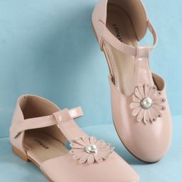 Pine Kids Velcro Closure Solid Coloured Ballerina With Floral Applique - Pink-image-66