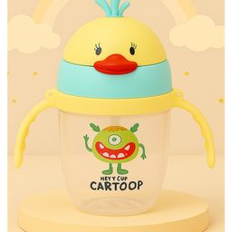The Cheeky Kidzz Baby Premium Unbreakable Feeding Bottle Feeder 350ml Cute Duck Print With Twin Handles & Silicone Straw Sipper BPA Free (YELLOW)-5