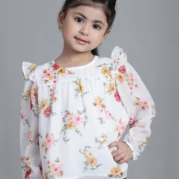 Mini & Ming Georgette Full Sleeves Floral Printed Top - Off White-picture-27