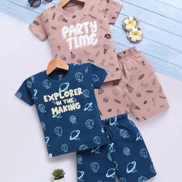 TOONYPORT Cotton Pack Of 2 Half Sleeves Party & Space Theme Printed Tees & Coordinating Shorts Set - Multi Colour-picture-28
