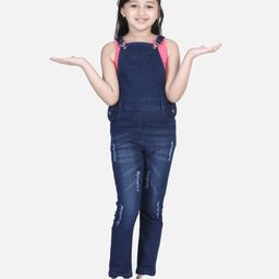 StyleStone Denim Woven Sleeveless Mild Washed & Distressed Dungaree Without Tee - Blue-picture-11