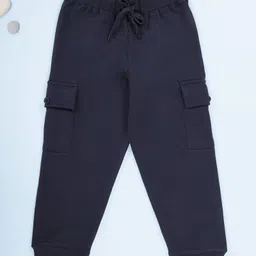 Kiddopanti Fleece Knit Solid Cargo Track Pants - Navy-picture-36