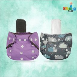 Chinmay Kids Printed Diapers Pack of 2 | Size Adjustable Baby Cloth Button Diaper - Washable/Reusable Nappies for Infants & Toddlers With Insert image 2