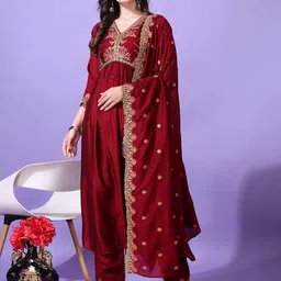 KALINI Women Ethnic Motifs Embroidered Regular Thread Work Kurta with Palazzos & With Dupatta-picture-9