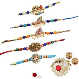 MEIRA JEWELLERY Set Of 5 Beaded Shri Krishna Rakhi Comes with Roli Chawal & Greeting Card-10