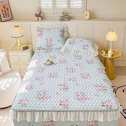 JC HOME Blue & Pink Floral Printed 150 TC King Bedsheet Set-picture-30