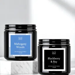 Soi FlameCraft Black 2 Pieces Blackberry & Bay Mahogany Woods Fragrance Jar Candles-2