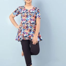 Aarika Girls Abstract Printed Round Neck Swimming Dress-picture-44