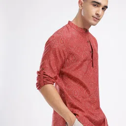 Anouk Rustic Band Collar Ethnic Motifs Printed Roll-Up Sleeves Kurta image 2