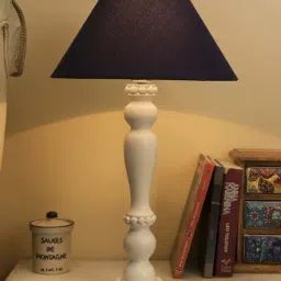 Homesake White Eureka Polka Wood Table Lamp with Blue Shade (Bulb Included) - Set of 1-15