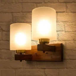Fos Lighting Brown & White Polo Wooden Double Wall Lamp Sconce (Bulb not included) - Set of 1-9