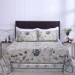 Shahenaz Beige & Grey 120 TC Cotton Rama Double Bedsheet with 2 Pillow Covers-picture-15