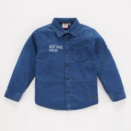 Ed-a-Mamma Kids Dark Blue Solid Full Sleeves Shirt-image-104