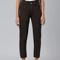 SHOWOFF Brown Denim Boyfriend Fit Mid Rise Jeans-image-56