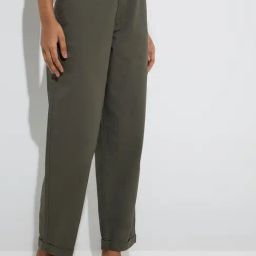 LOV by Westside Olive High-Rise Cotton-Blend Trousers with Belt-image-54