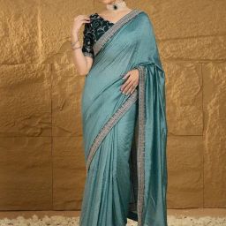 Saree Mall Blue Embroidered Sarees With Unstitched Blouse-image-46