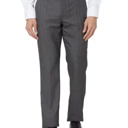 Park Avenue Grey Regular Fit Checks Trousers-image-99