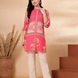Nayam By Lakshita Pink Straight Fit Printed Kurtis-image-97