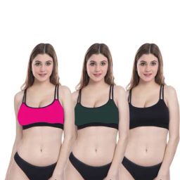 AROUSY Pink & Black Cotton Bra Panty Set - Pack Of 3-image-80