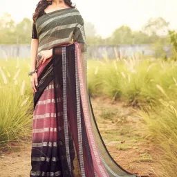 Satrani Multicolored Striped Saree With Unstitched Blouse image 1