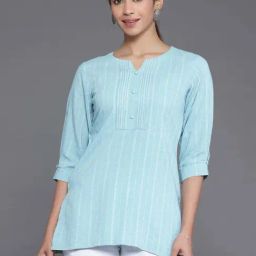 Libas Blue Woven Pattern Straight Kurti-18