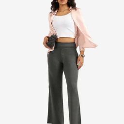 BlissClub Grey Plain Mid Rise Pants-image-98