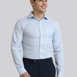 Park Avenue Blue Slim Fit Striped Shirt-image-17