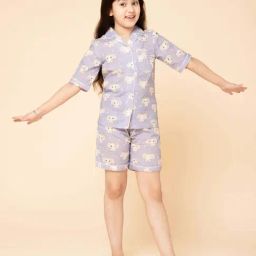 Piccolo Kids Blue Printed Regular Fit Shirt, Shorts & Slipper-image-58