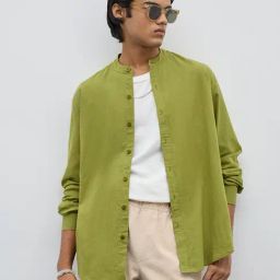 ETA by Westside Green Solid Relaxed-Fit Cotton Shirt-image-89