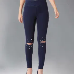 DOLCE CRUDO Navy Embellished Jeggings-image-63
